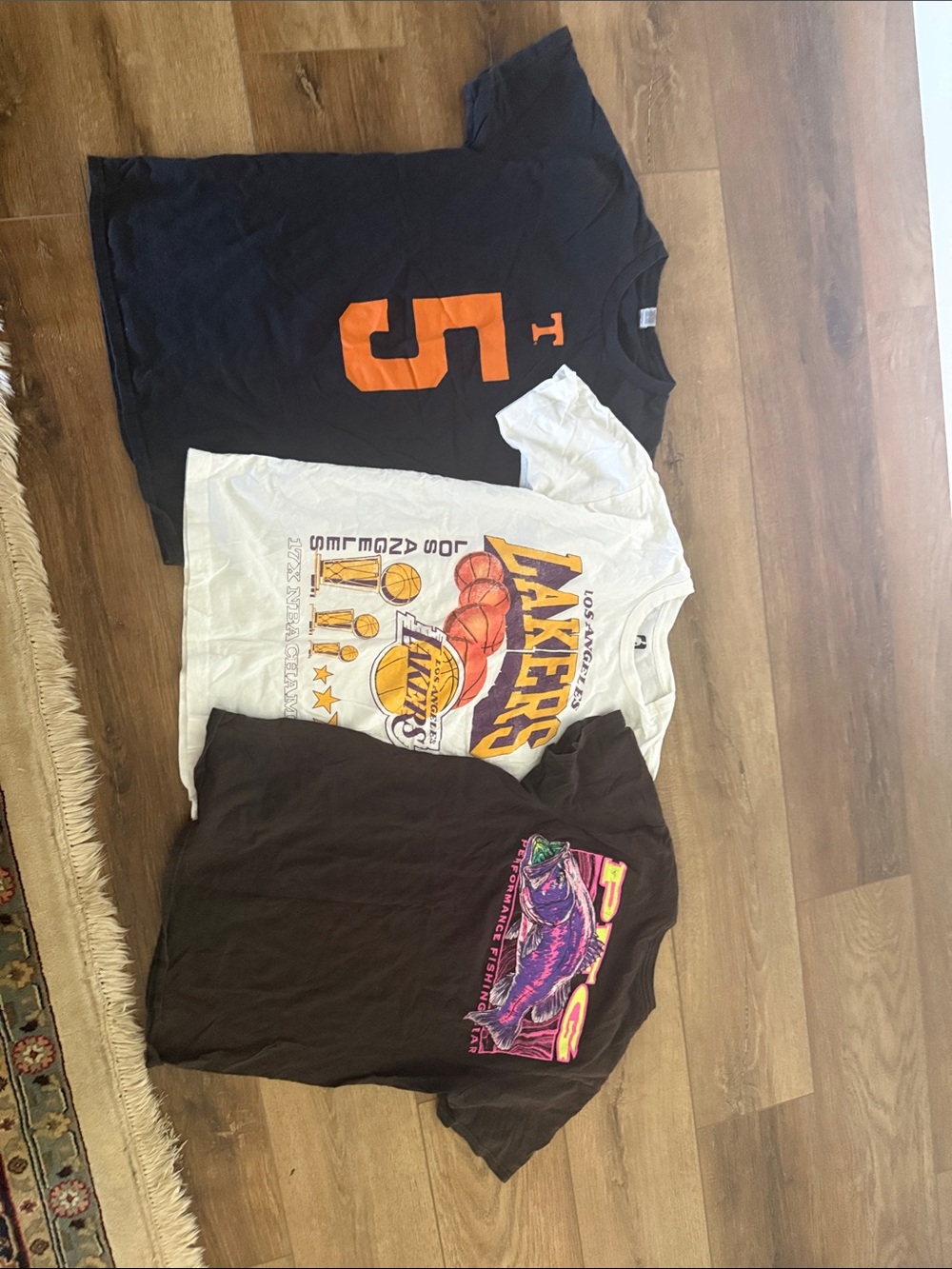 Assorted Graphic Tee Trio - Black, White & Dark Brown